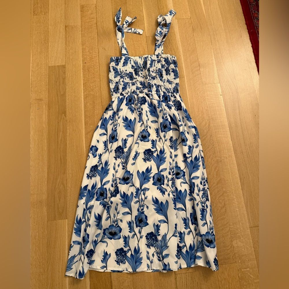 Blue Floral Smocked Sundress - Women's